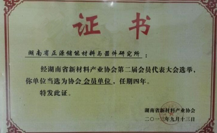 湖南省新材料协会会员证书