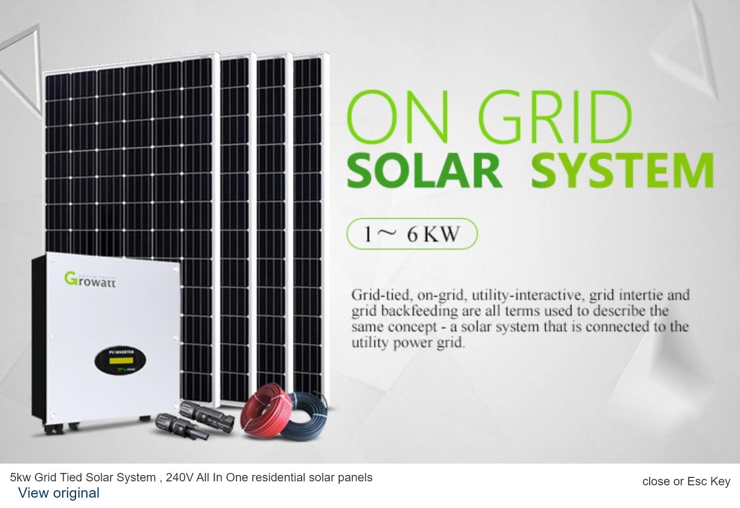 5kw并网太阳能系统，240V多合一住宅太阳能电池板